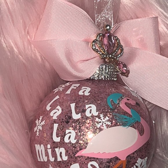 Pink Flamingo Glitter Christmas Tree Ornament, Customized Personalized, Holiday - Picture 6 of 16